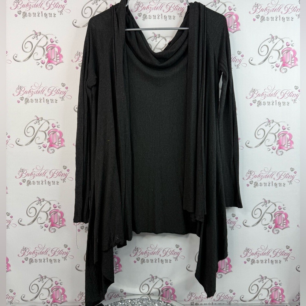 La senza at home cardigan open waterfall front Elegant Black grey Drape Sweater